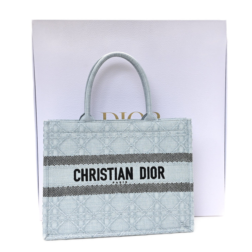 Christian Dior Raffia Cannage Medium Book Tote Blue