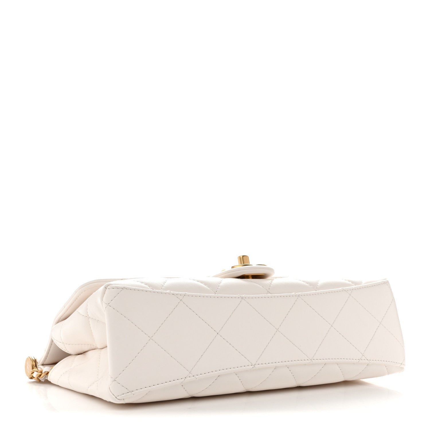 Chanel Shiny Lambskin Pearl Top Handle Flap Shopping Bag White