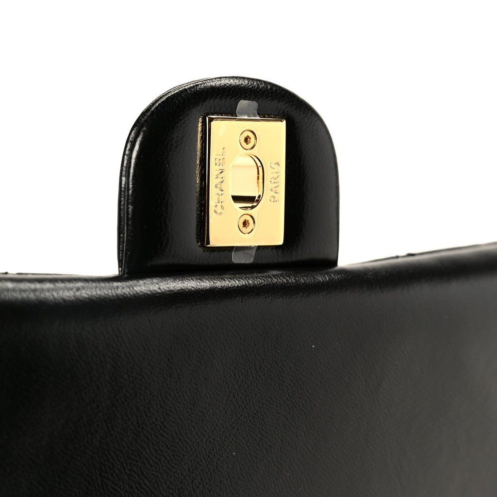 Chanel Shiny Lambskin Quilted Golden Links Top Handle Flap Black