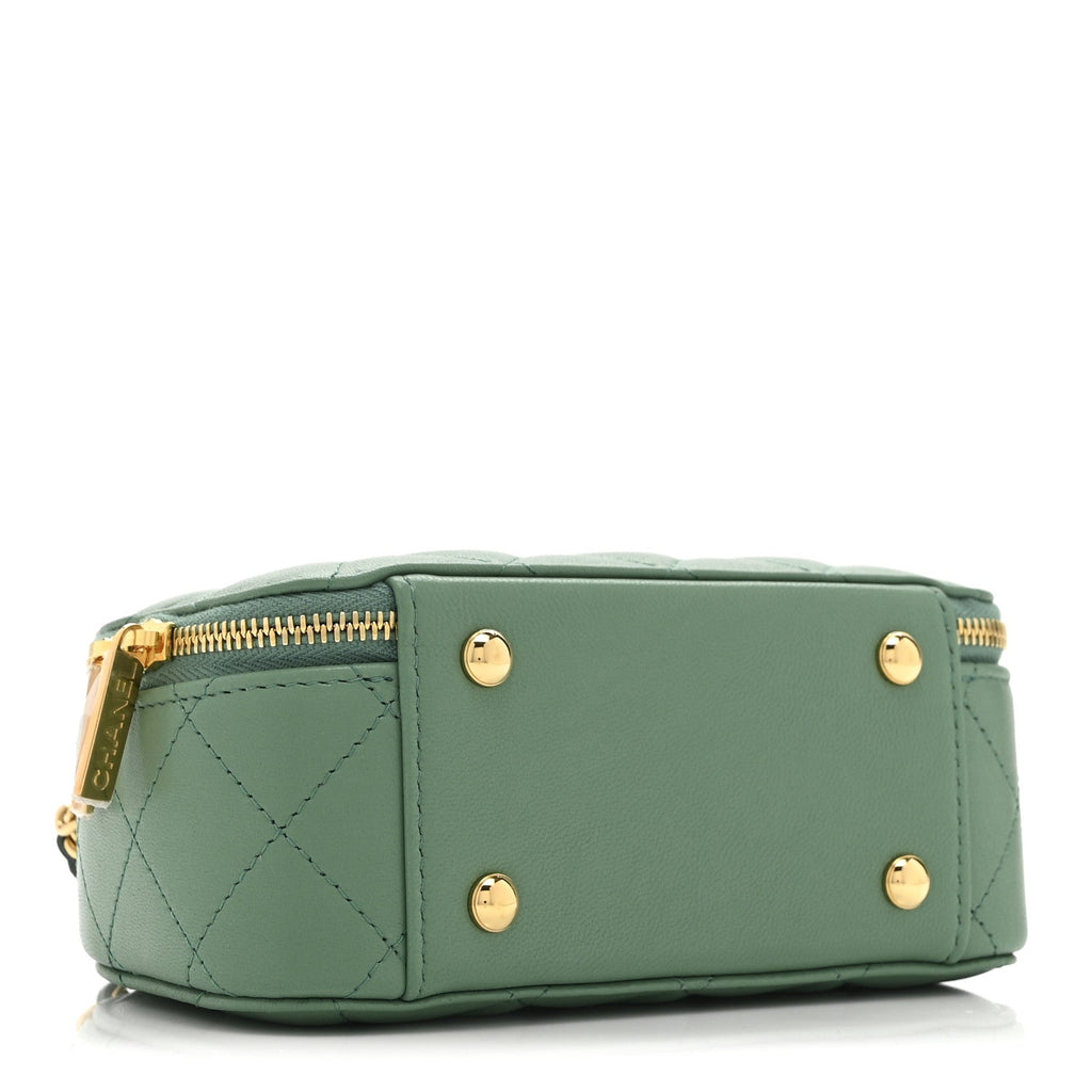 Chanel Lambskin Quilted Chic Riviera Top Handle Vanity Case Green