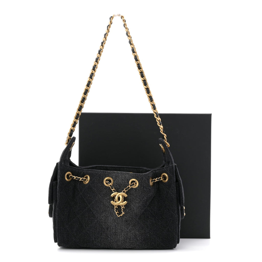 Chanel Washed Denim Quilted Mini Chanel 25 Handbag Black