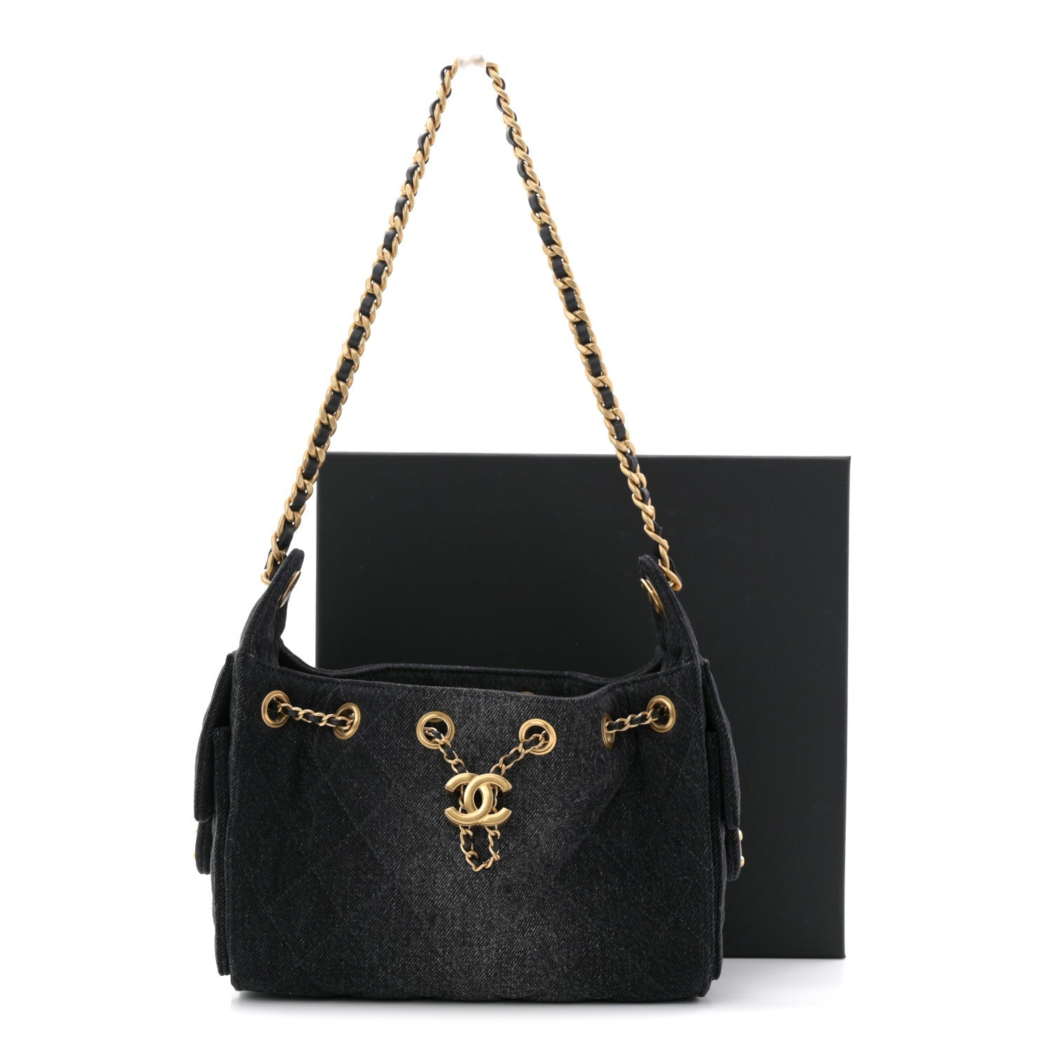 Chanel Washed Denim Quilted Mini Chanel 25 Handbag Black