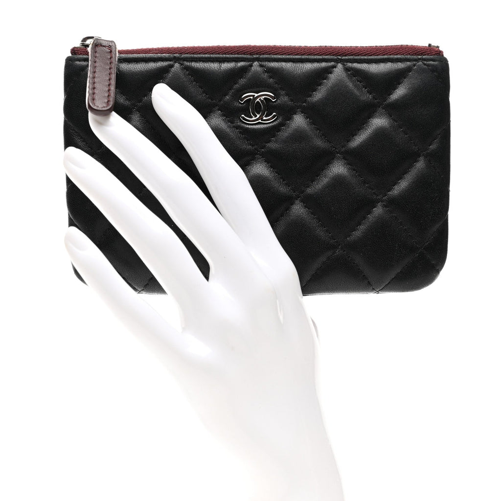 Lambskin Quilted Small Cosmetic Case Black