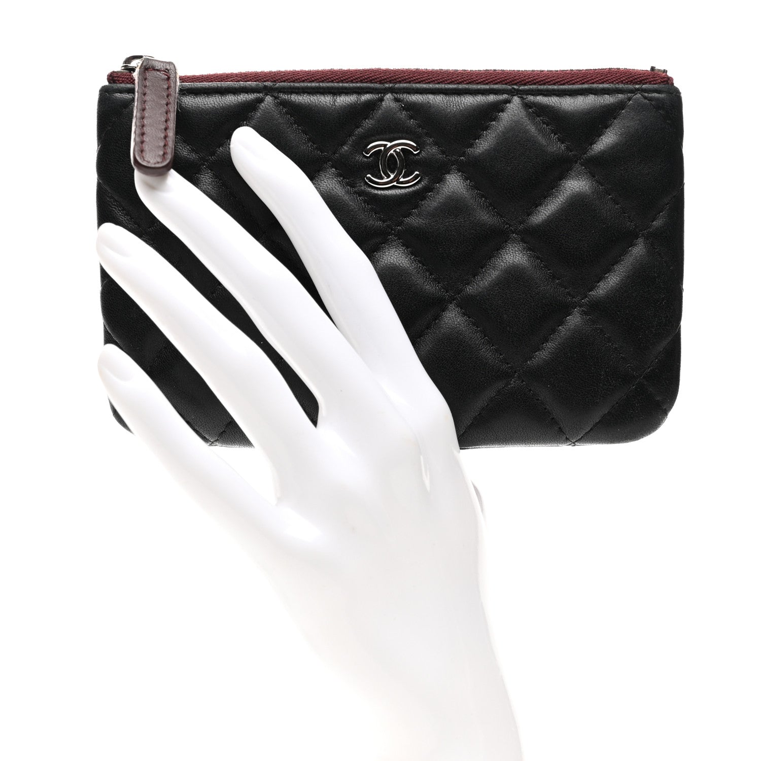 Lambskin Quilted Small Cosmetic Case Black