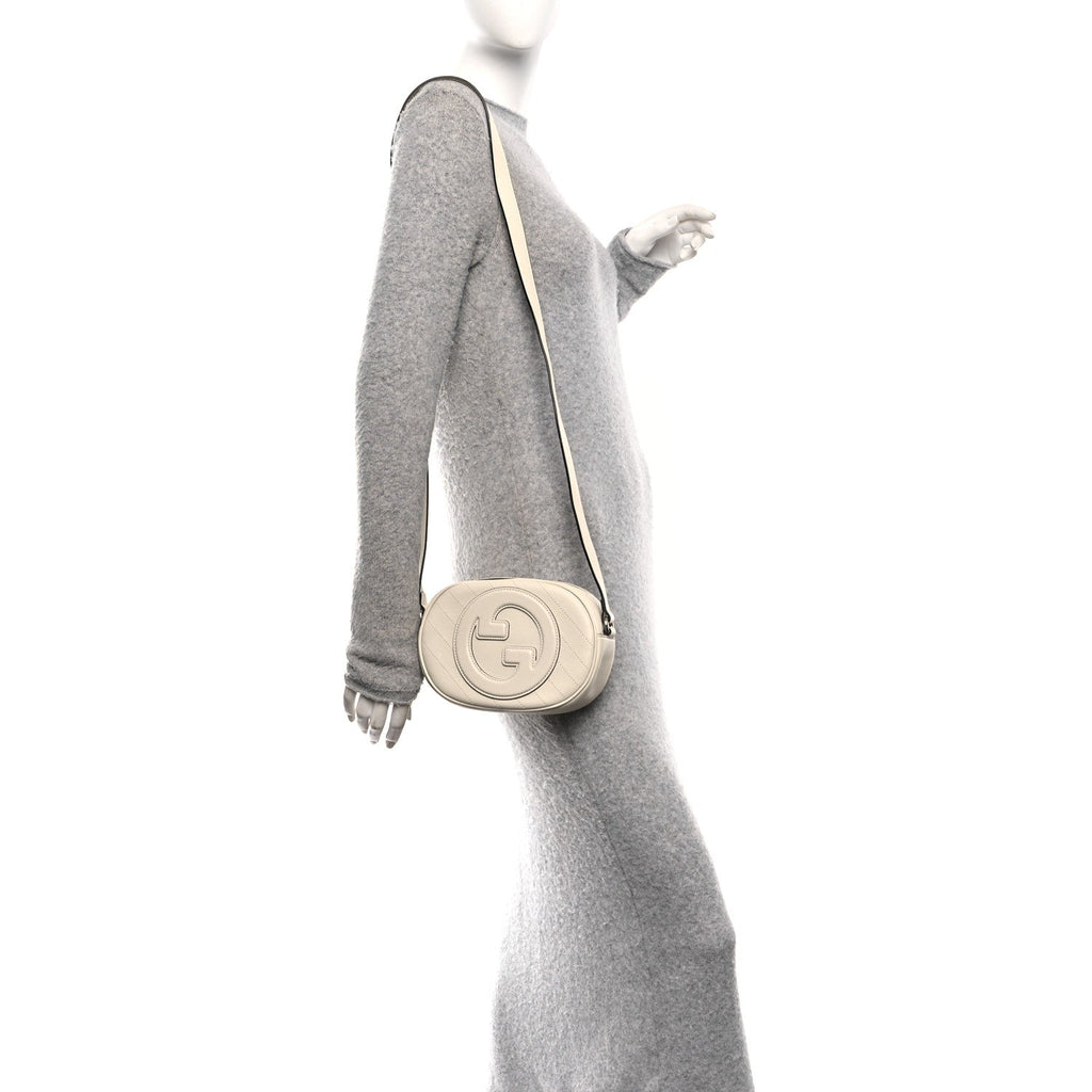 Gucci Sakai Be Green Calfskin Diagonal Stitched Mini Blondie Shoulder Bag Mystic White