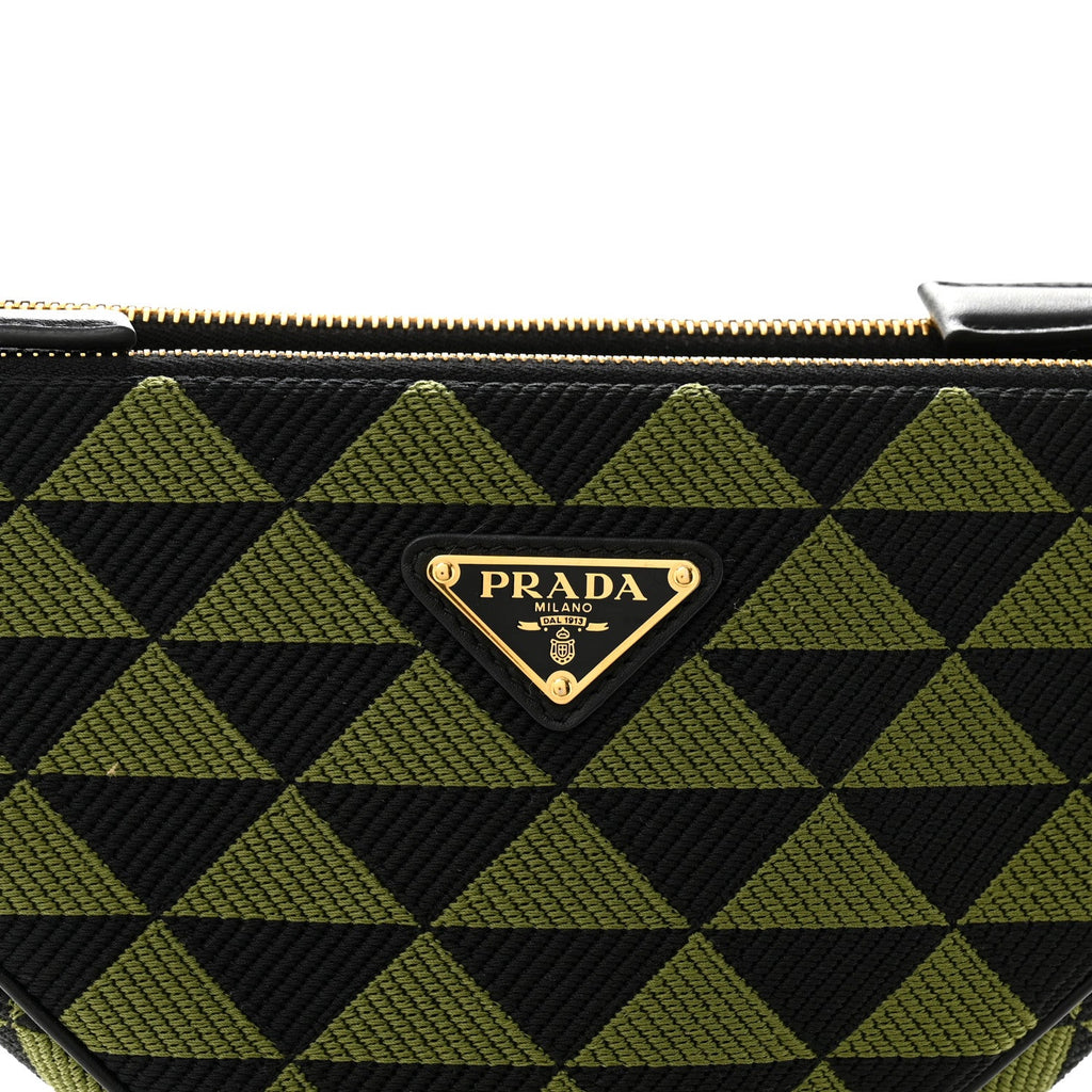 Prada Jacquard Calfskin Triangolo Symbole Embroidered Mini Triangle Double Bag Black Edera