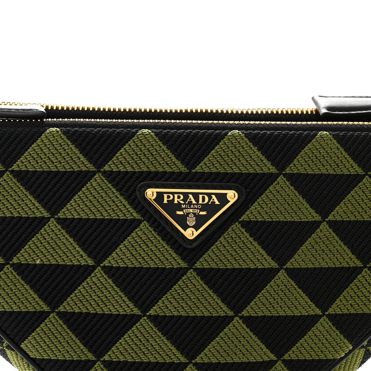 Prada Jacquard Calfskin Triangolo Symbole Embroidered Mini Triangle Double Bag Black Edera