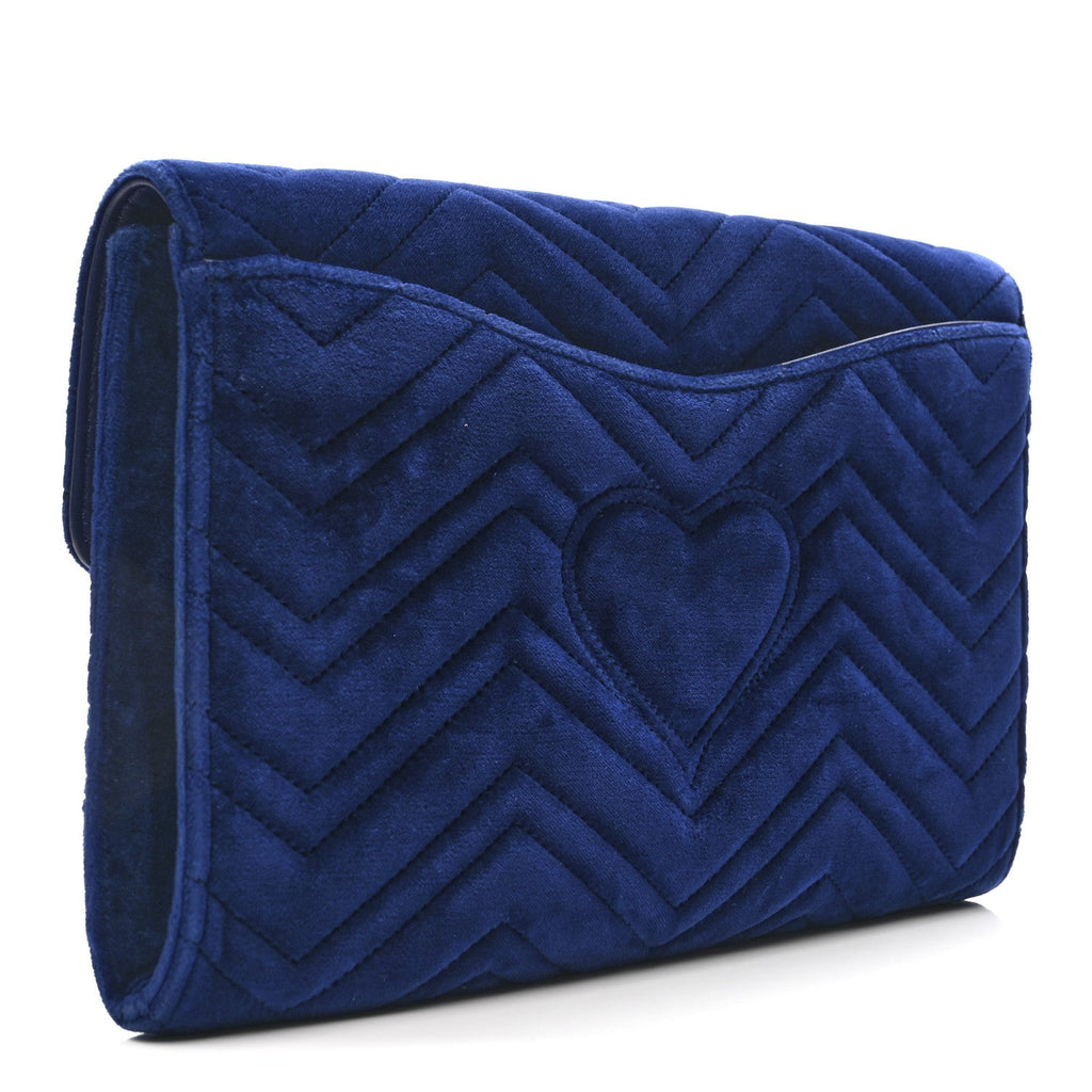 Gucci Velvet Matelasse GG Marmont Clutch Cobalt Blue