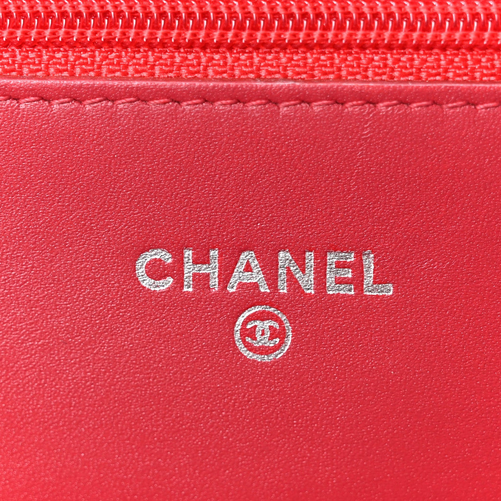 Chanel Patent Quilted Brilliant Wallet On Chain WOC Red