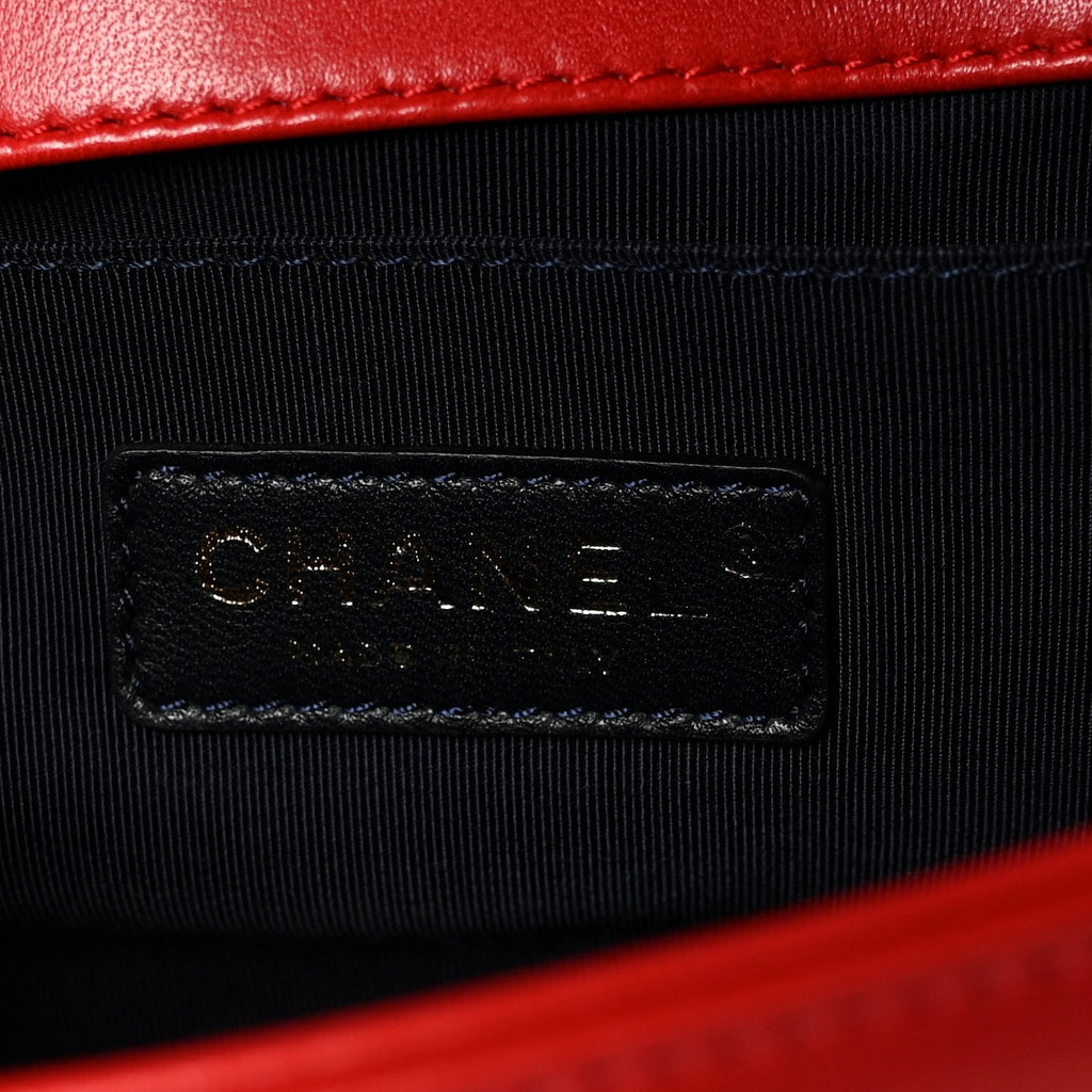 Chanel Lambskin Embossed Medium Boy Cube Flap Red