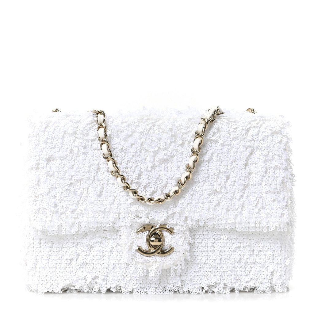 Chanel Sequin Mini Rectangular Flap White