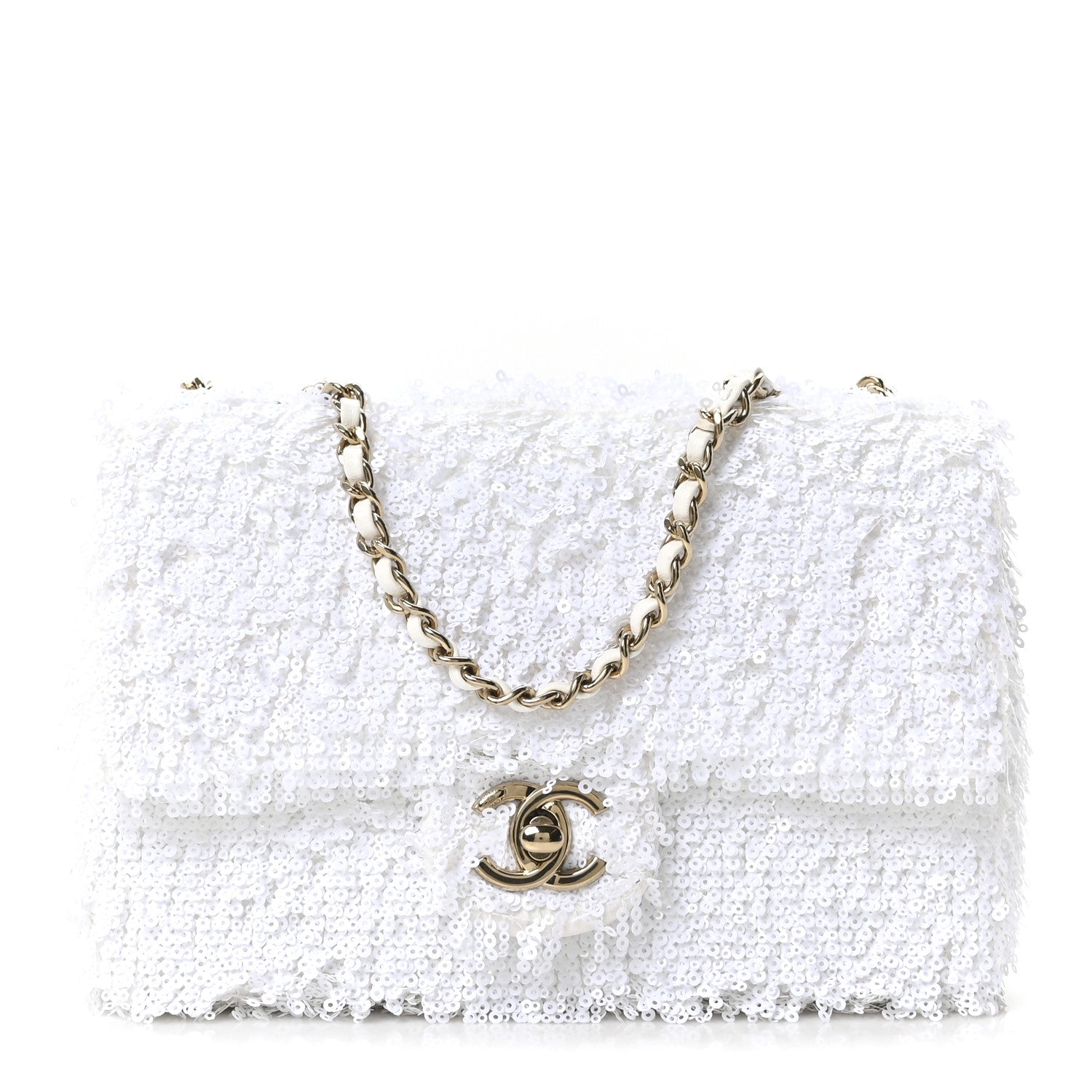 Chanel Sequin Mini Rectangular Flap White