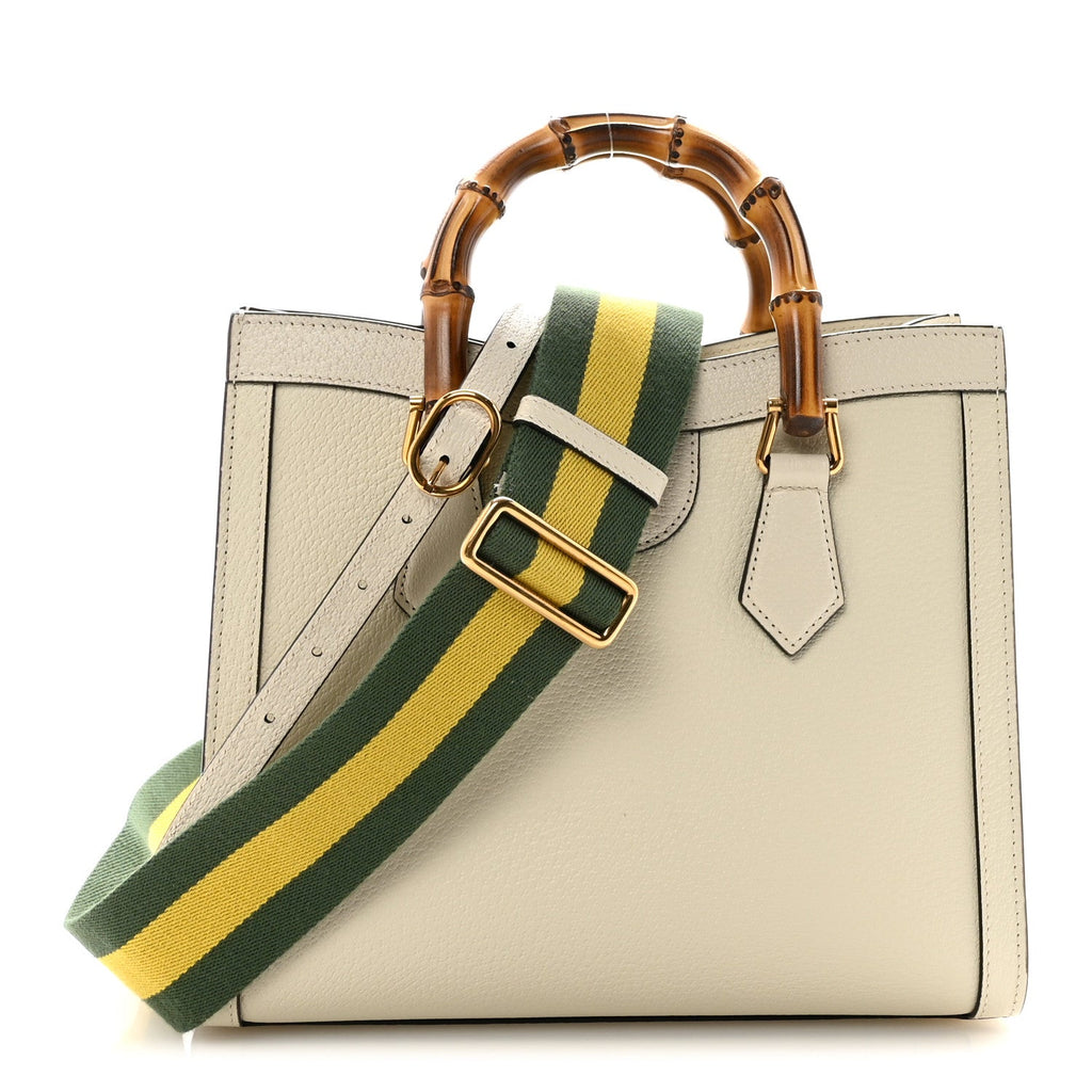 Gucci Wonka Grain Calfskin Small Diana Tote Bag Mystic White