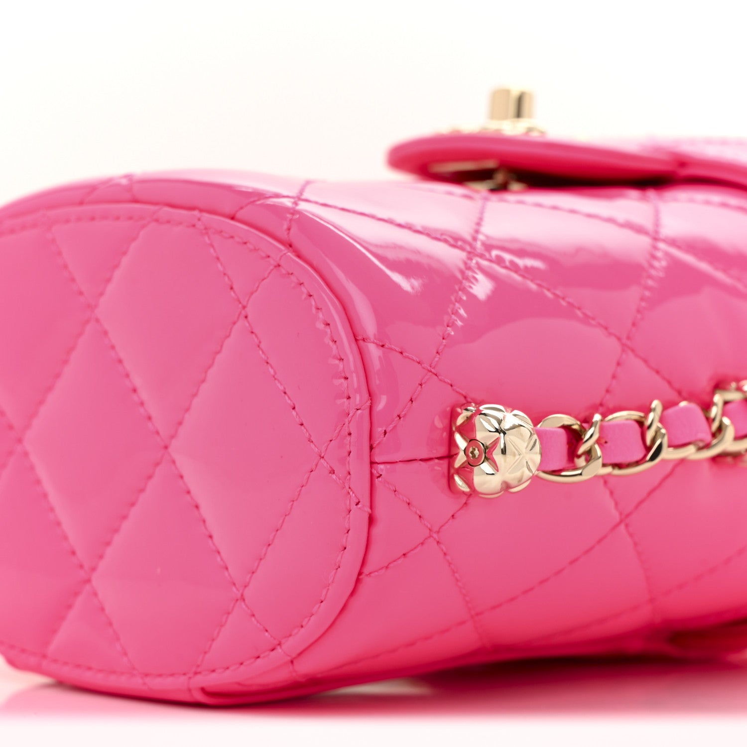 Chanel Patent Quilted CC Vani-Tea Case With Chain Neon Pink