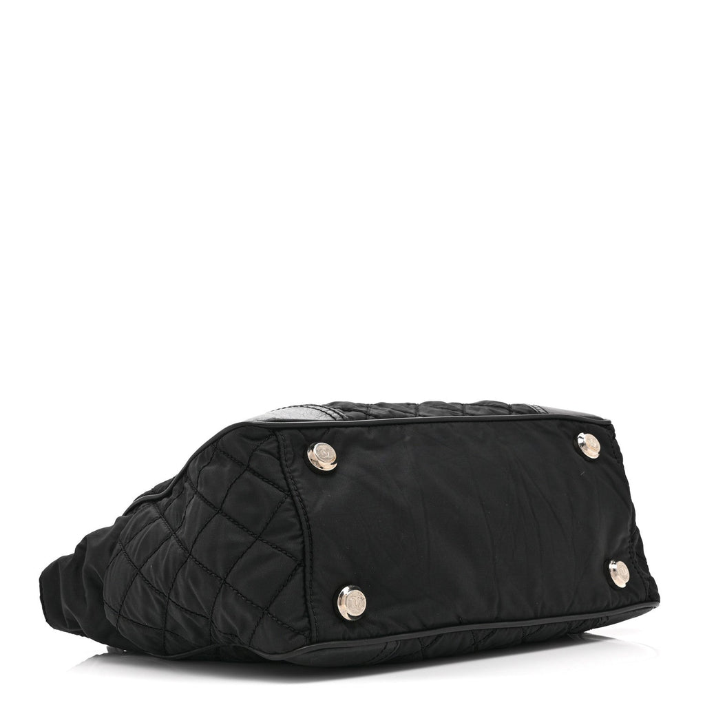 Chanel Nylon Calfskin Quilted CC Paris New York Tote Bag Black