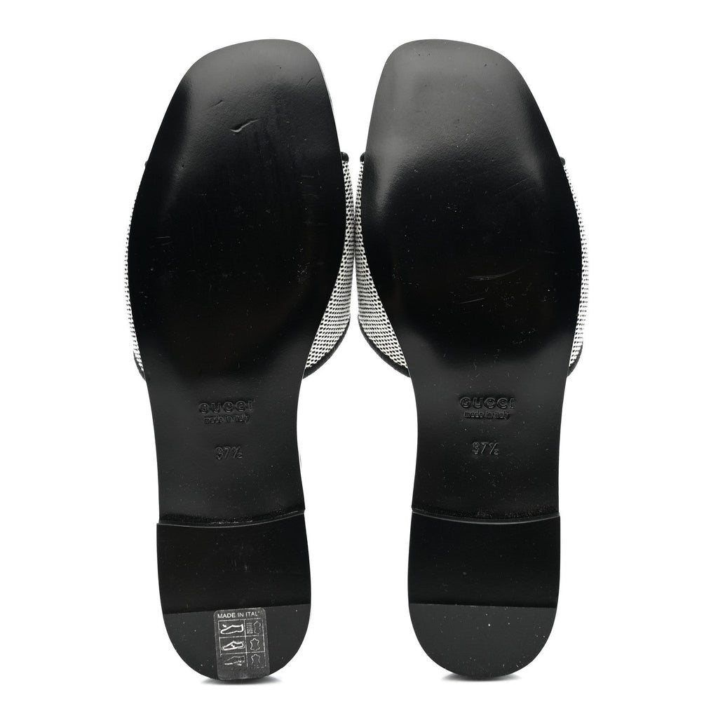 Gucci Cosmo Softy Calfskin Canvas Interlocking G Cut Out Slide Sandals 37.5 Natural Black