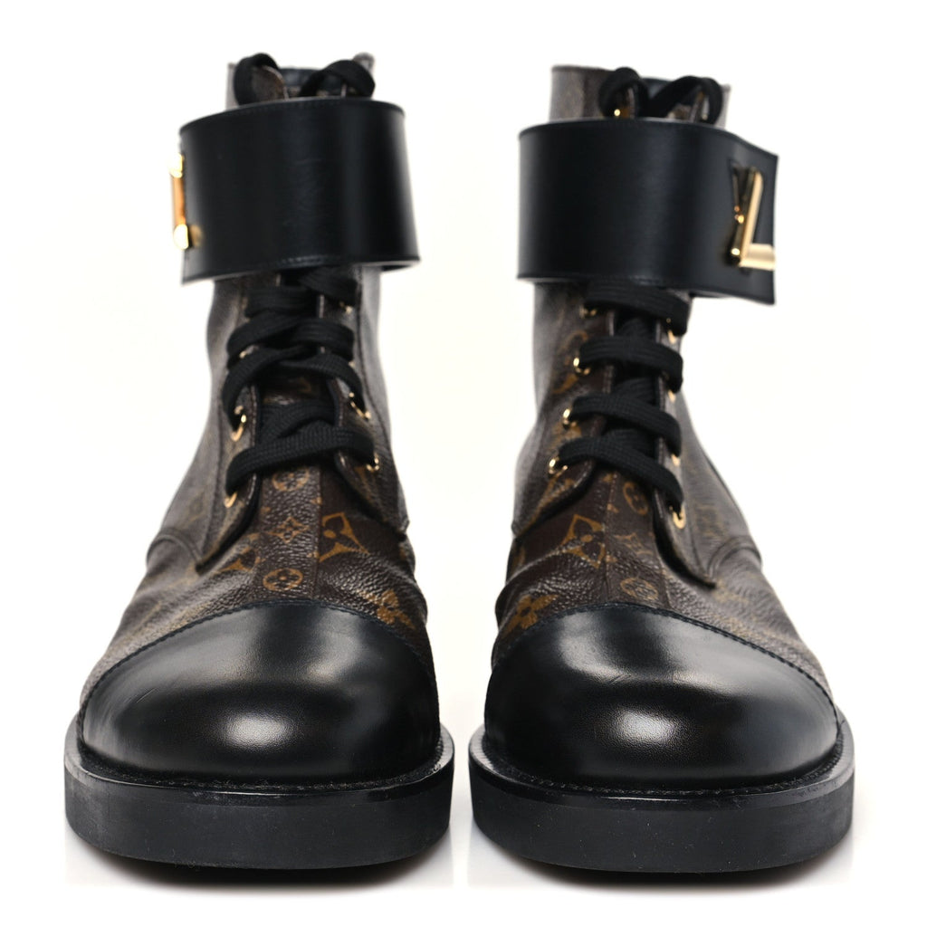 Louis Vuitton Calfskin Monogram Wonderland Flat Ranger Boots 40 Black