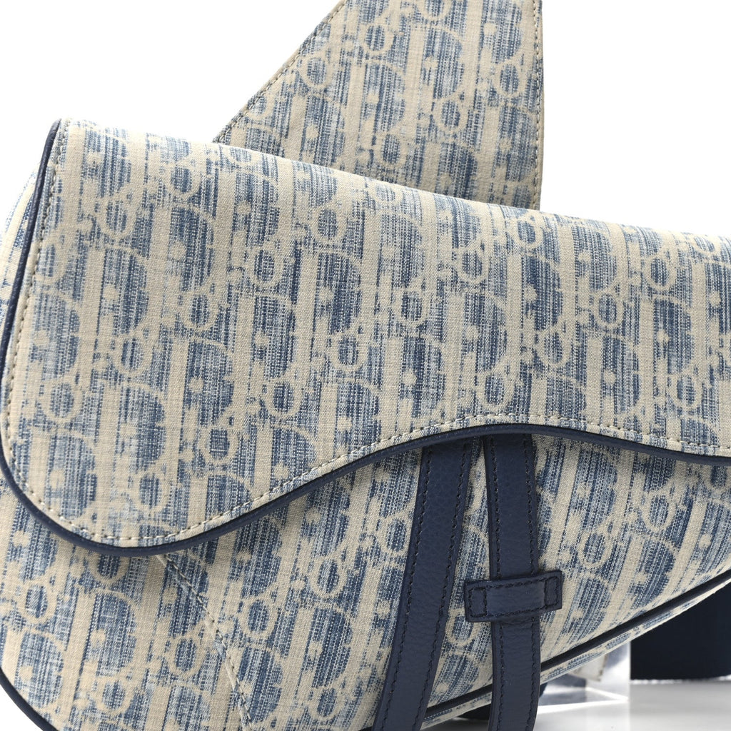Christian Dior Denim Jacquard Oblique Kasuri Mens Saddle Bag Kasuri Blue White