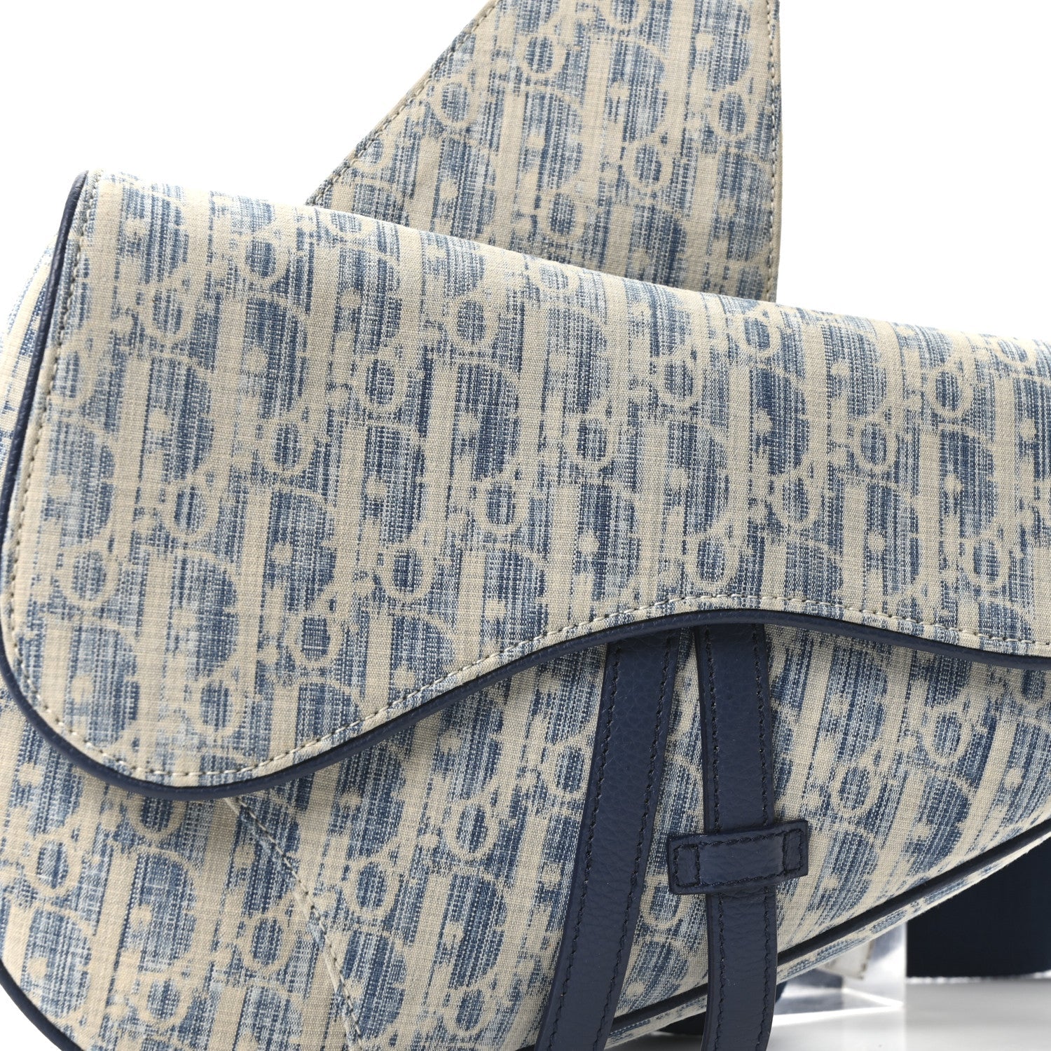 Christian Dior Denim Jacquard Oblique Kasuri Mens Saddle Bag Kasuri Blue White
