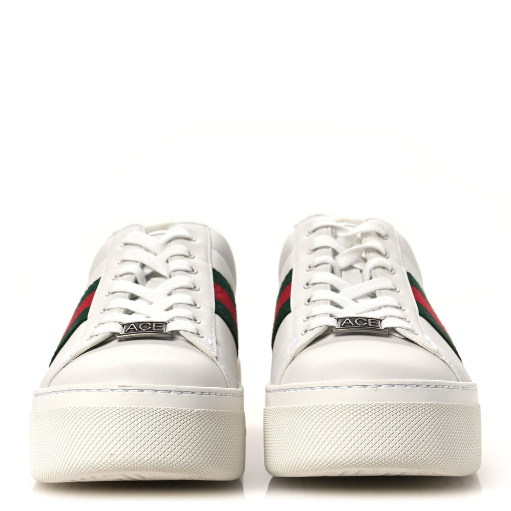 Gucci Ultralight Plume Calfskin Web Womens Ace Platform Sneakers 39.5 White