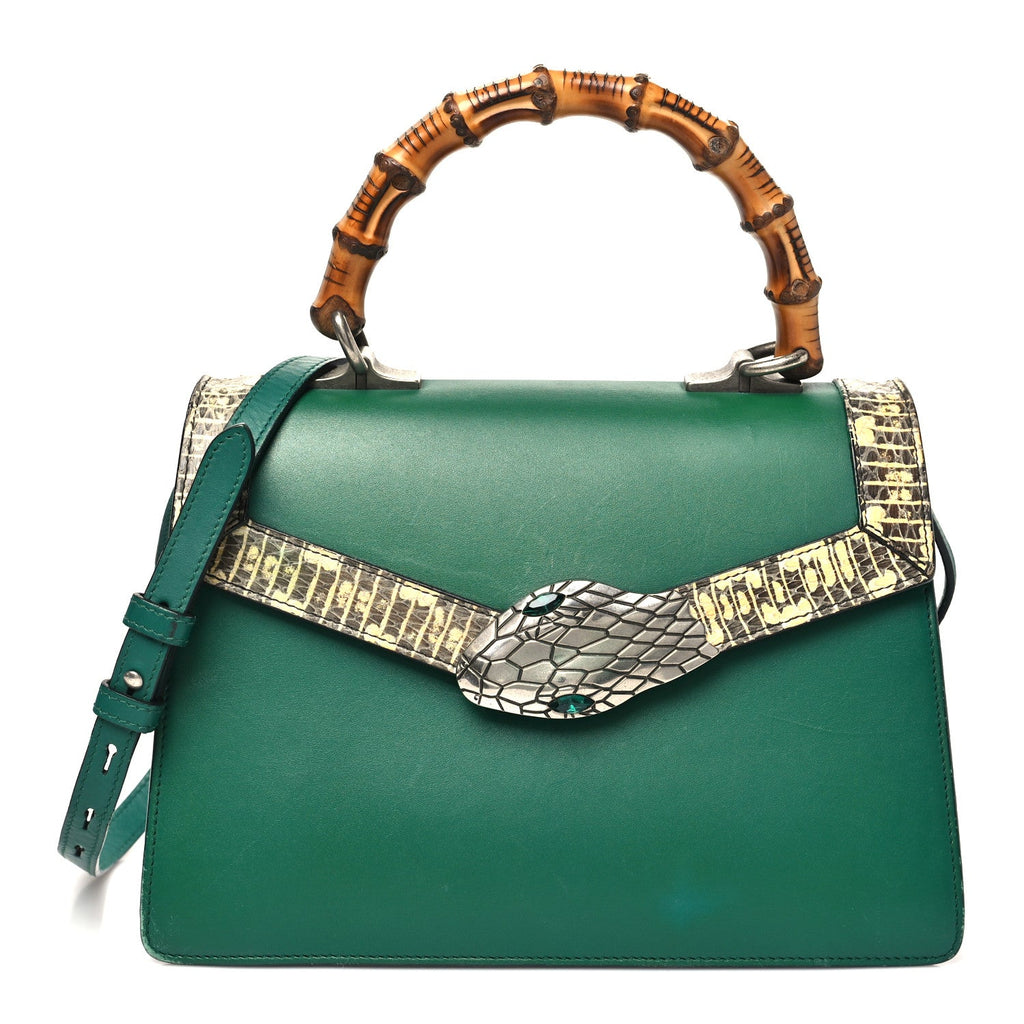 Gucci Calfskin Snakeskin Small Lilith Top Handle Bag Green