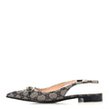 Gucci Monogram Horsebit Womens Slingback Ballet Flat 37.5 Beige Blue