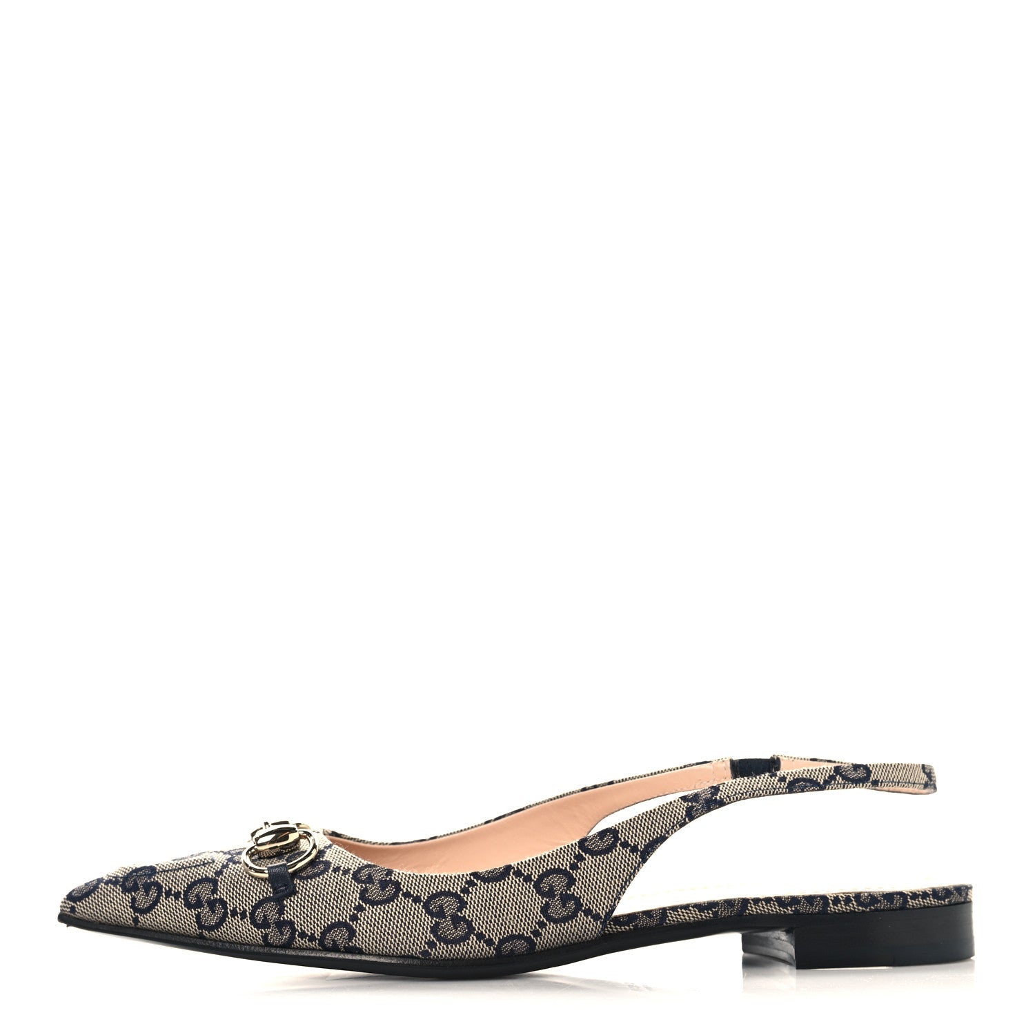 Gucci Monogram Horsebit Womens Slingback Ballet Flat 37.5 Beige Blue