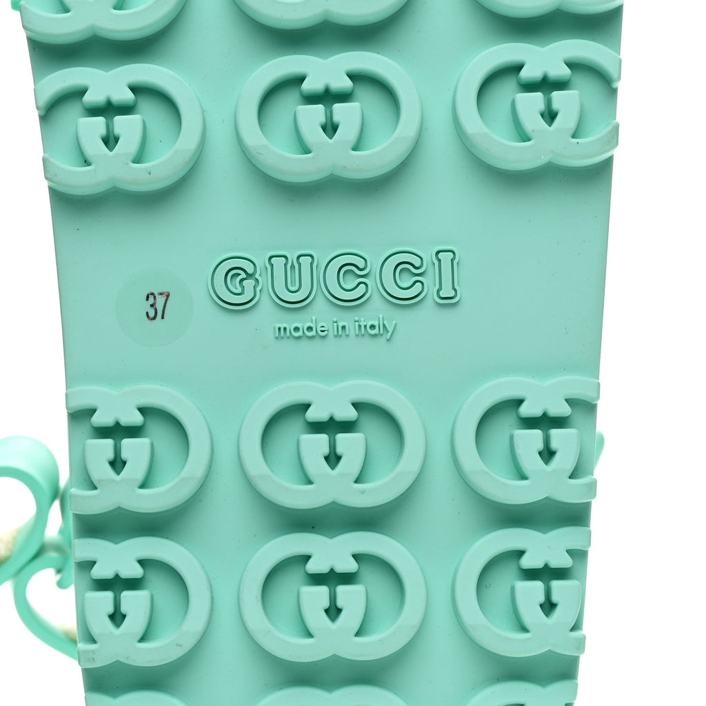 Gucci Soft Rubber Horsebit Womens Slingback Sandals 37 Teal Cyan