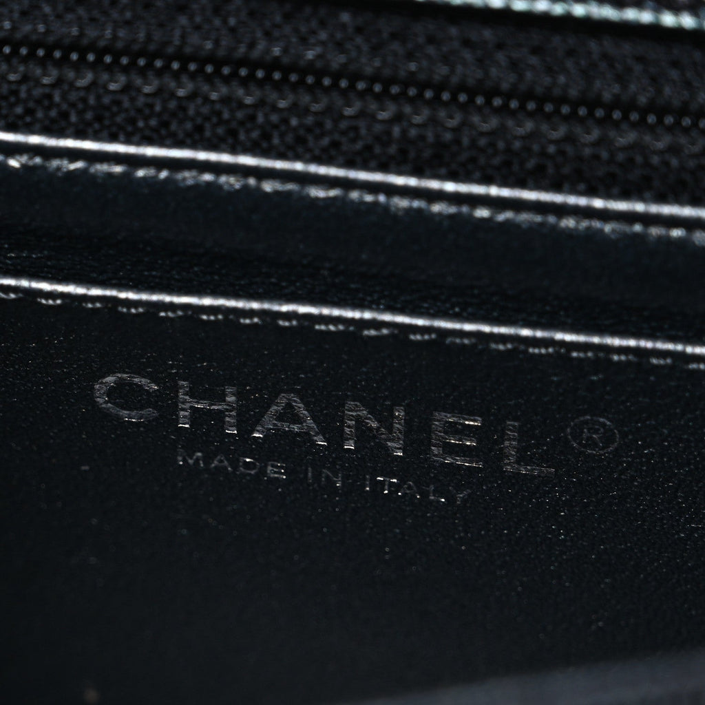 Chanel Metallic Caviar Chevron Quilted Mini Rectangular Flap Black