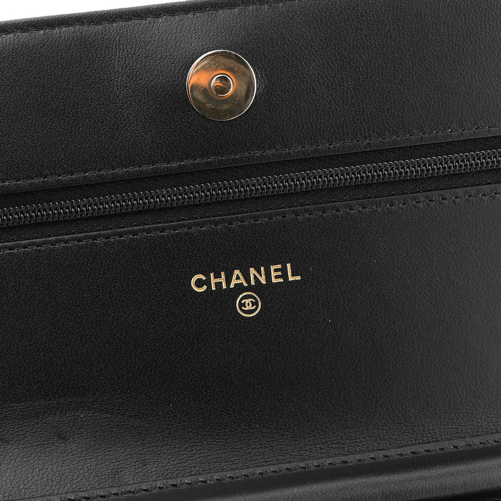 Chanel Lambskin Quilted Enamel CC Wallet On Chain WOC Black