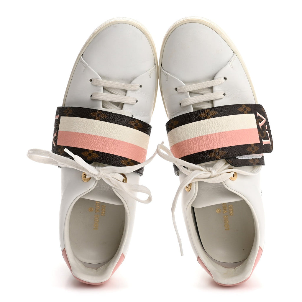 Louis Vuitton Calfskin Monogram Striped Frontrow Sneakers 38.5 White