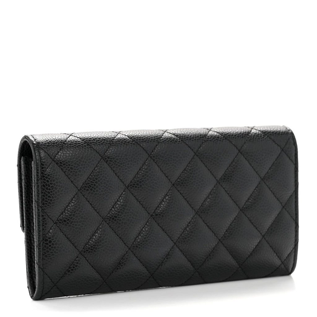Caviar Quilted Large Gusset Flap Wallet Black