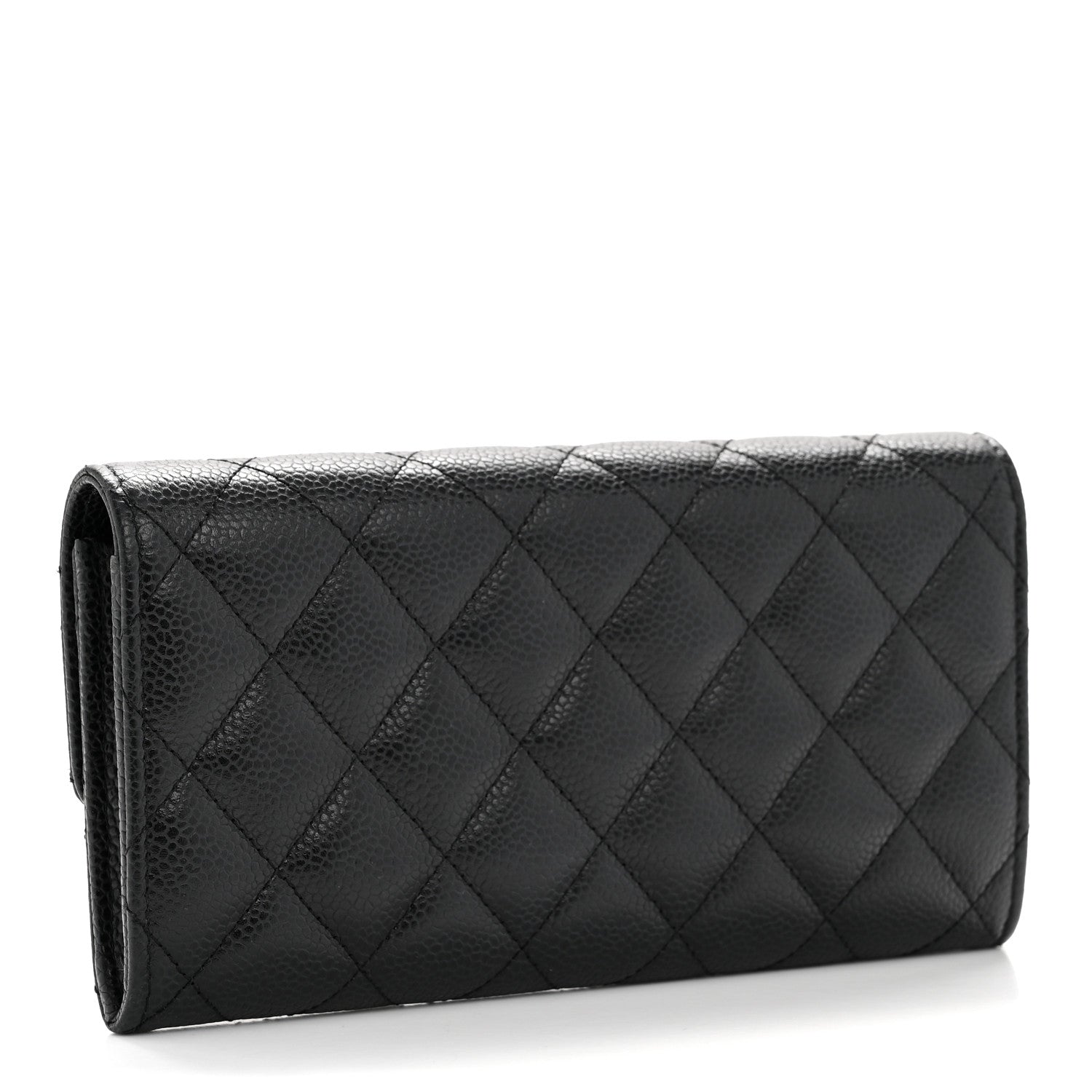 Caviar Quilted Large Gusset Flap Wallet Black