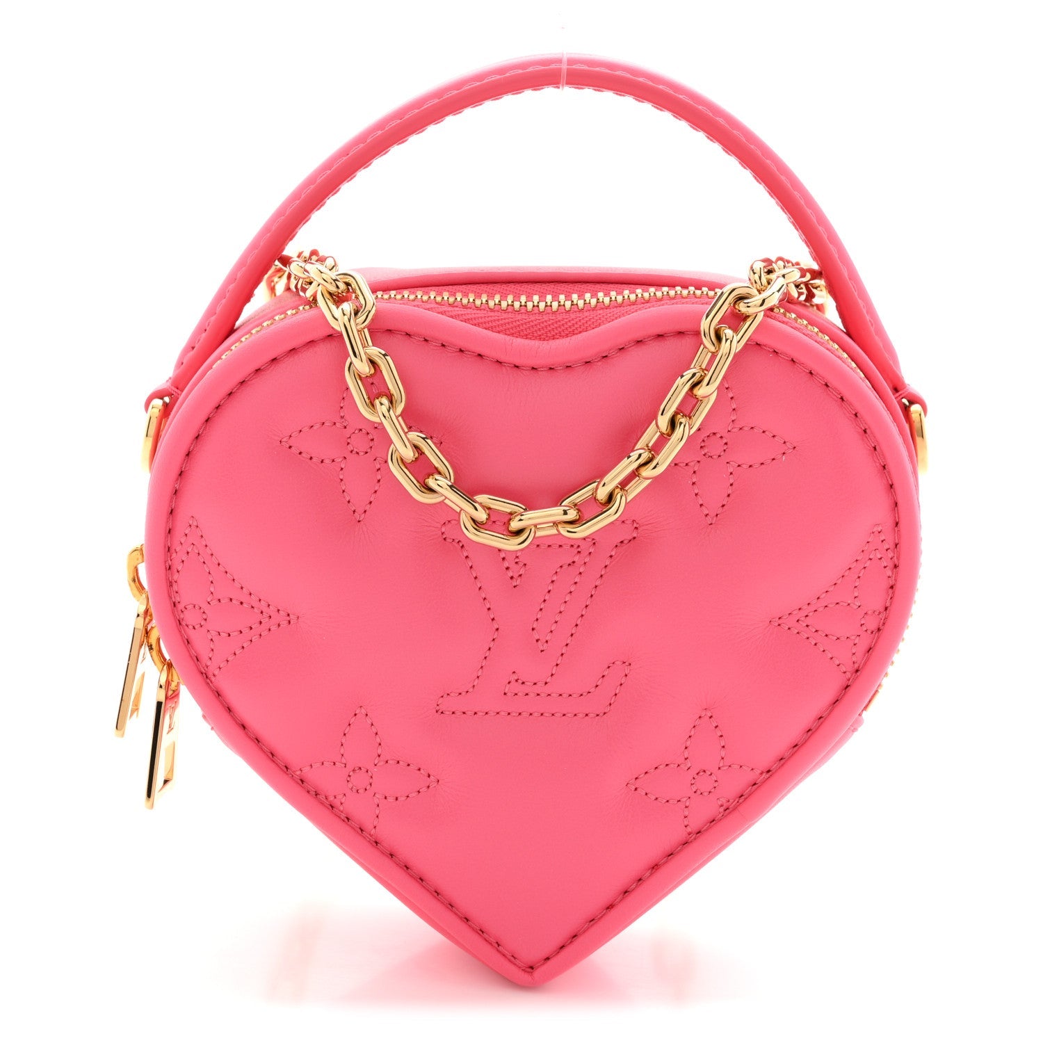 Louis Vuitton Calfskin Embroidered Monogram Pop My Heart Bag Pouch Dragon Fruit Pink