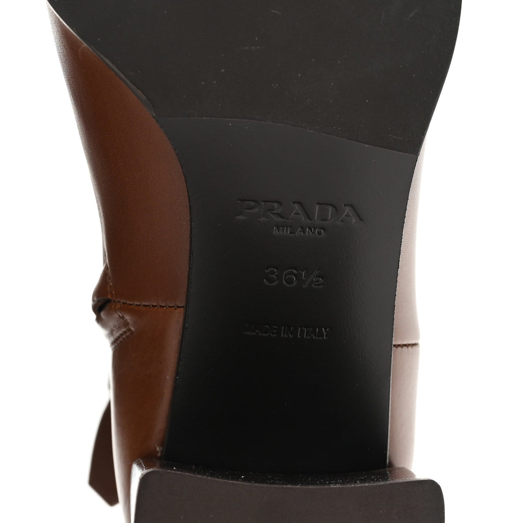 Prada Vitello Triangle Ankle Boots 36.5 Cognac