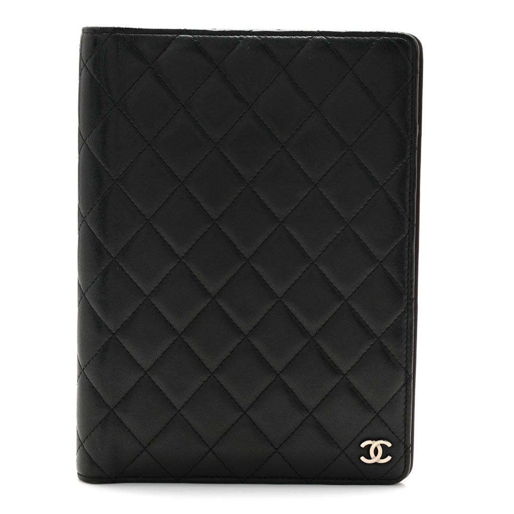 Lambskin Quilted Large Agenda Cover Black