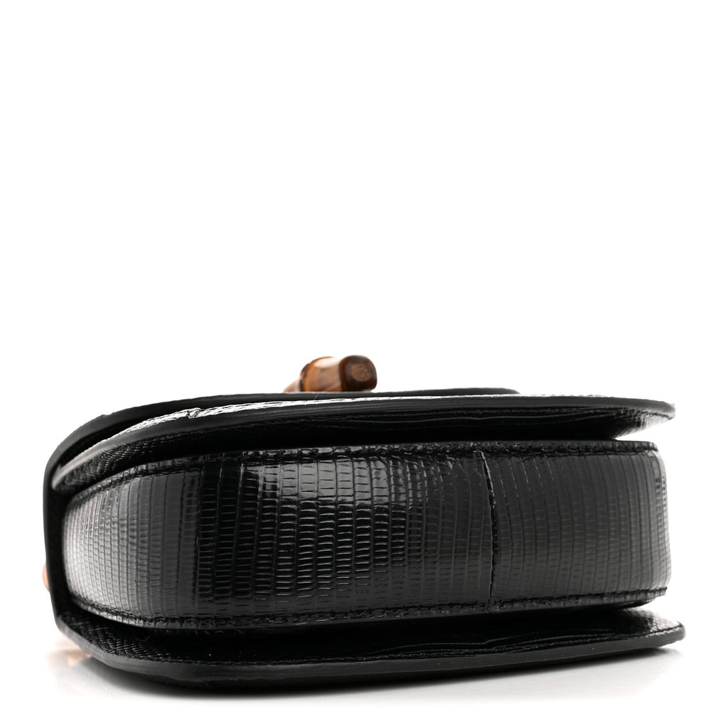 Gucci Sequin Lizard Embossed GG Mini Bamboo 1947 Top Handle Chain Bag Black White