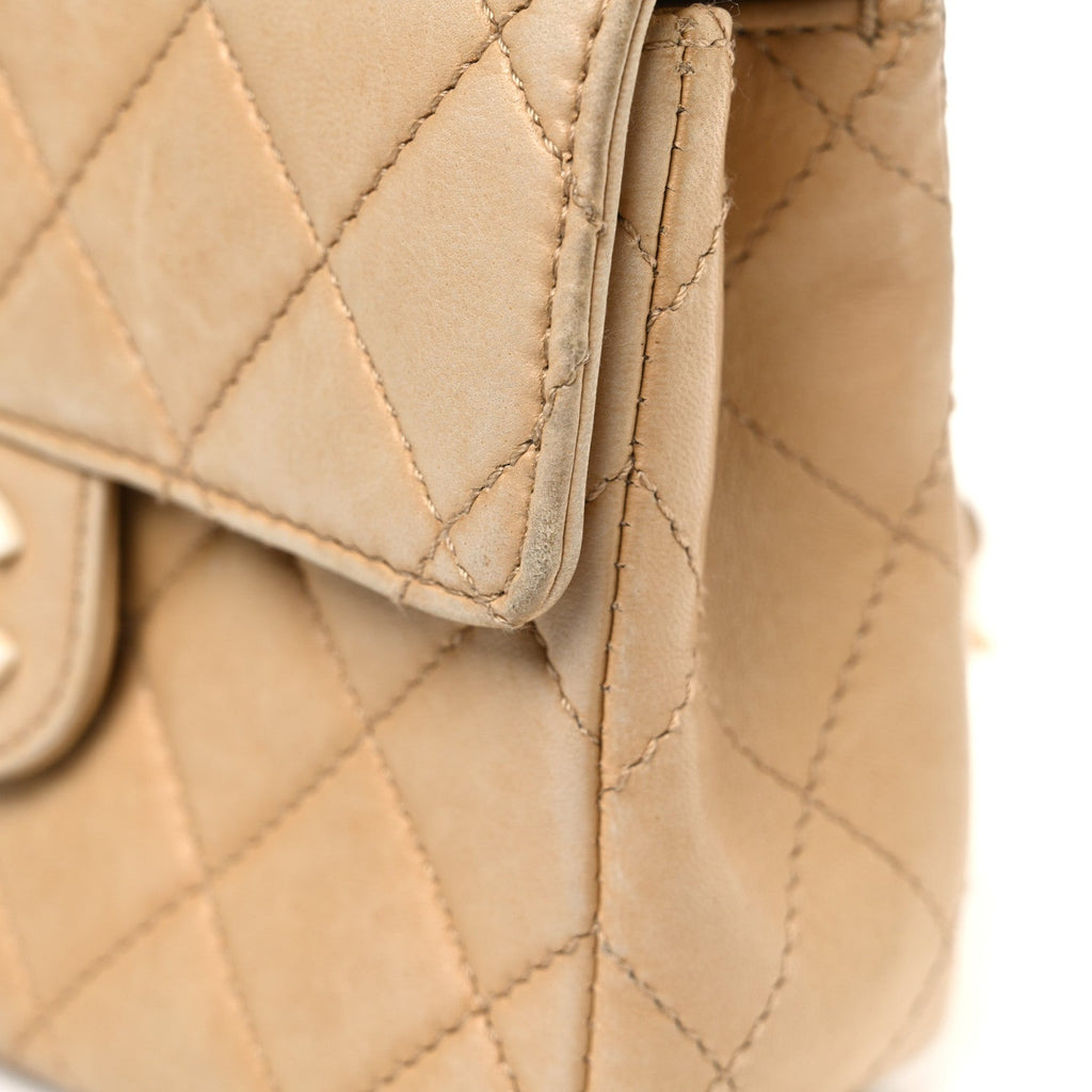 Chanel Lambskin Quilted Bekko Resin Mini Square Flap Beige