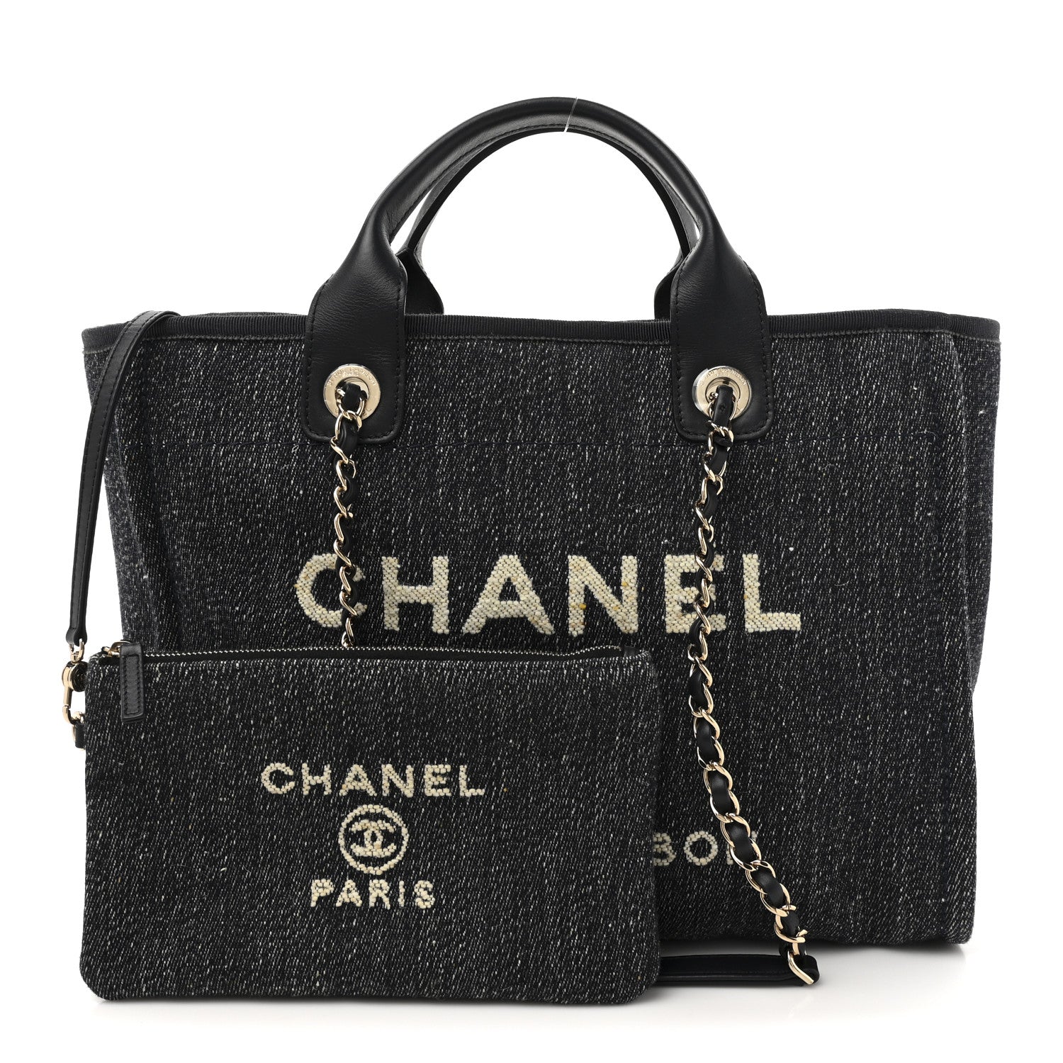 Chanel Denim Small Deauville Tote Dark Blue White