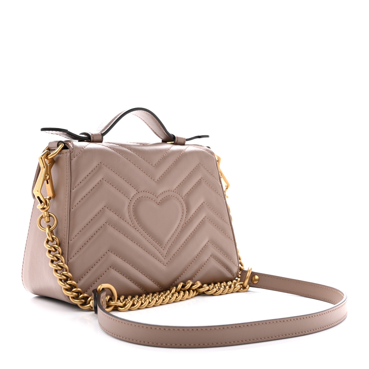 Gucci Calfskin Matelasse Mini GG Marmont Top Handle Shoulder Bag Porcelain Rose