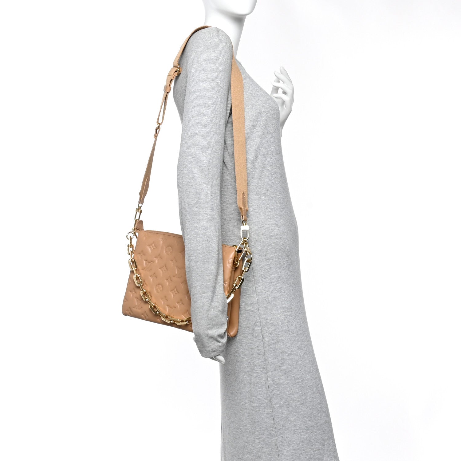 Louis Vuitton Lambskin Embossed Monogram Coussin PM Camel