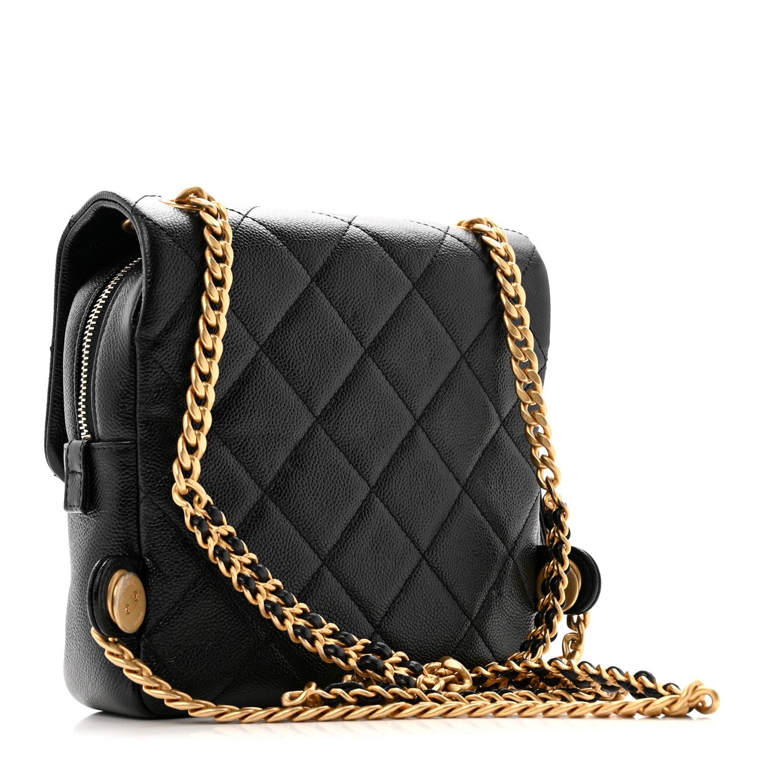 Chanel Shiny Caviar Quilted Chain Melody Backpack Black