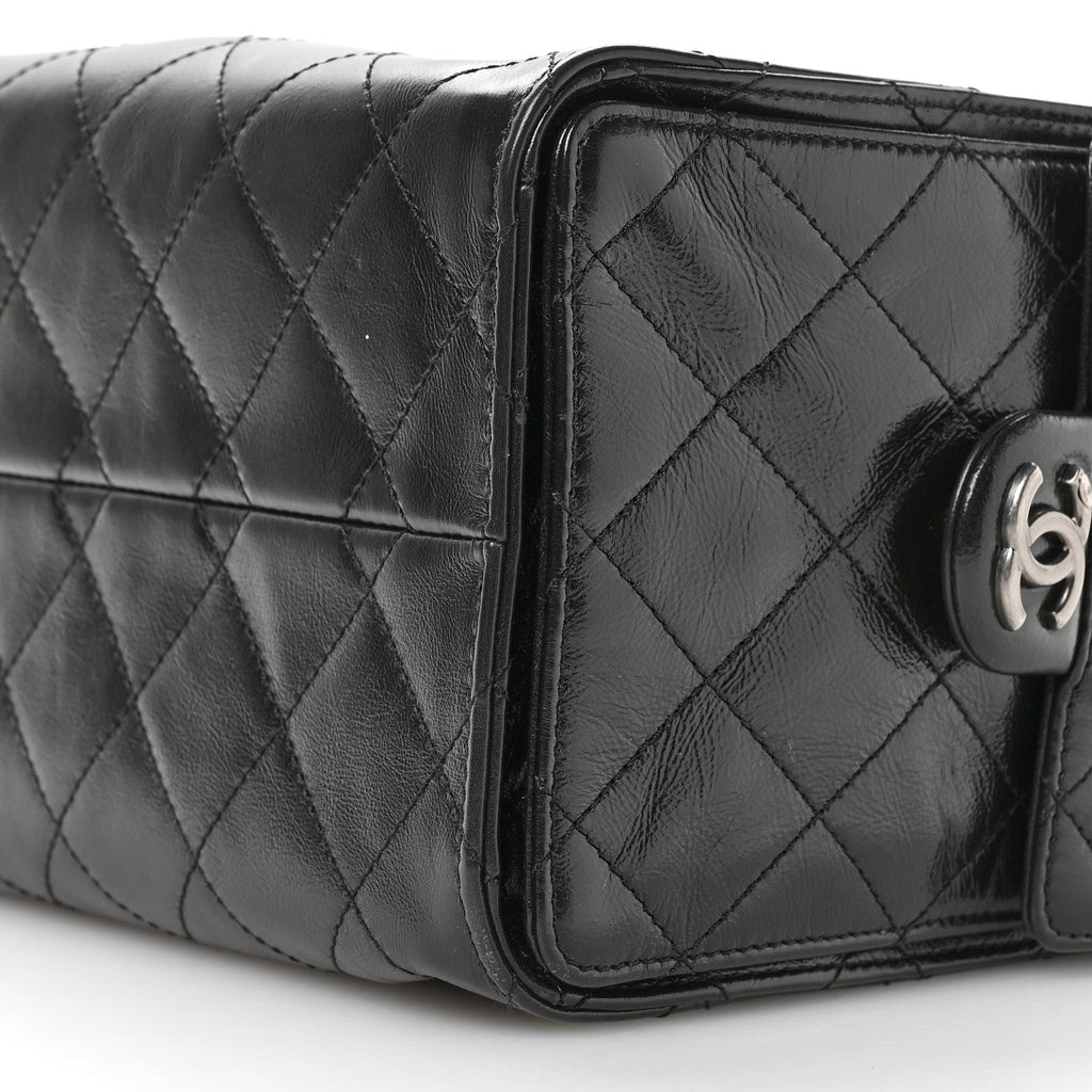 Chanel Shiny Crumpled Calfskin Quilted Small Chanel 25 Handbag Black