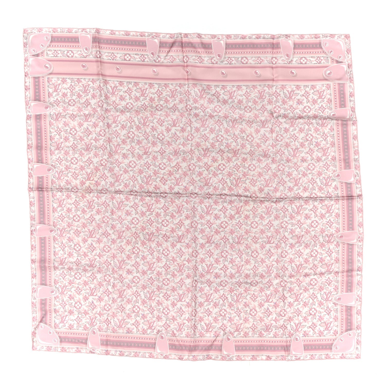Louis Vuitton Silk Monogram Trunk Floral Print Square Scarf Rose Poudre