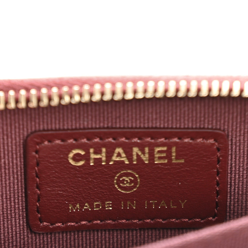 Lambskin Quilted Zip Around Coin Purse Wallet Burgundy