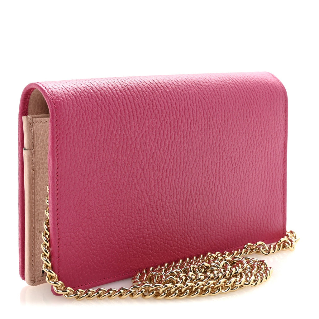 Gucci Dollar Calfskin Mini GG Marmont Chain Wallet Box Pink