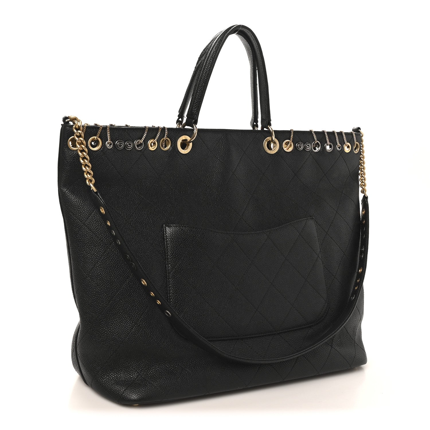 Chanel Caviar Quilted Grommet Embellished Piercing Chic Tote Bag Black