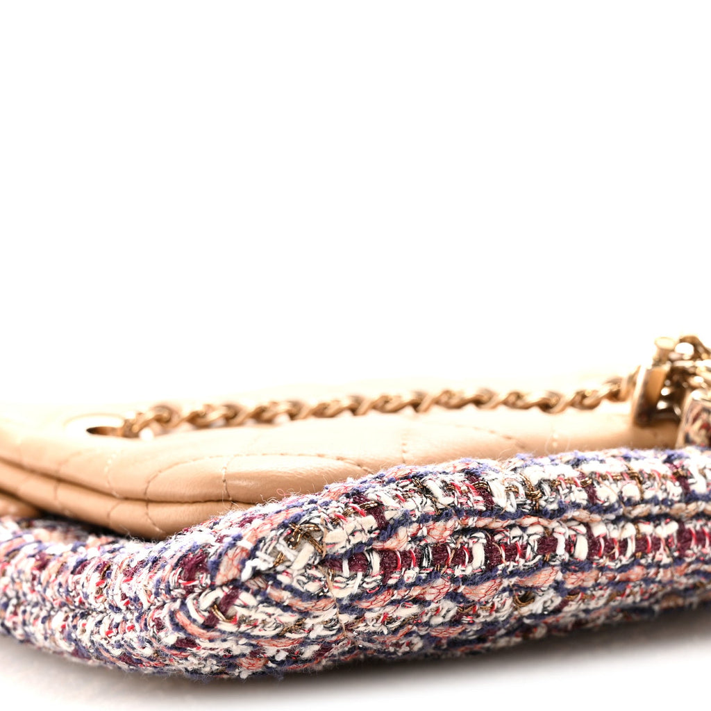 Chanel Tweed Lambskin Quilted Pouch Beige Multicolor
