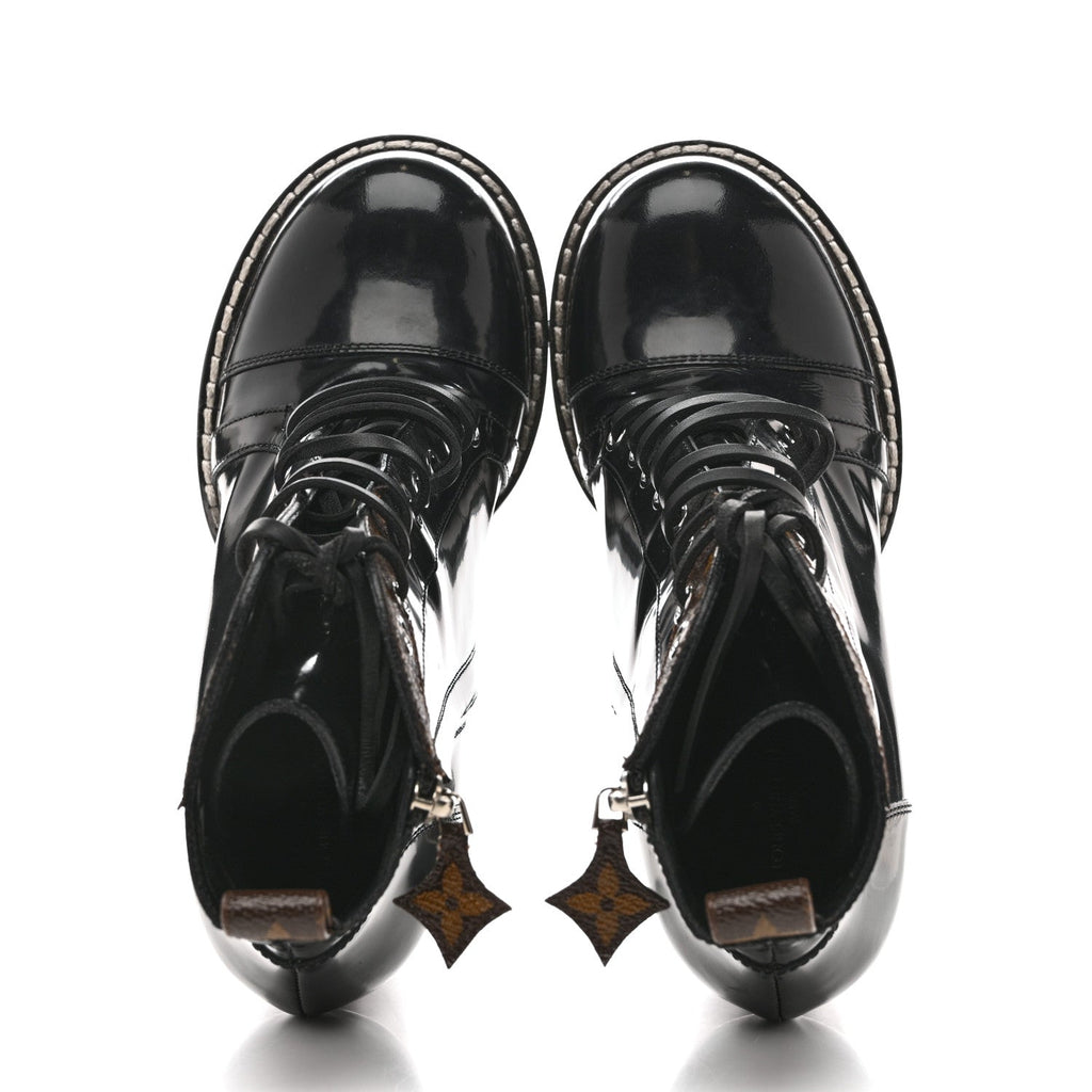 Louis Vuitton Glazed Calfskin Monogram Star Trail Ankle Boots 39 Black