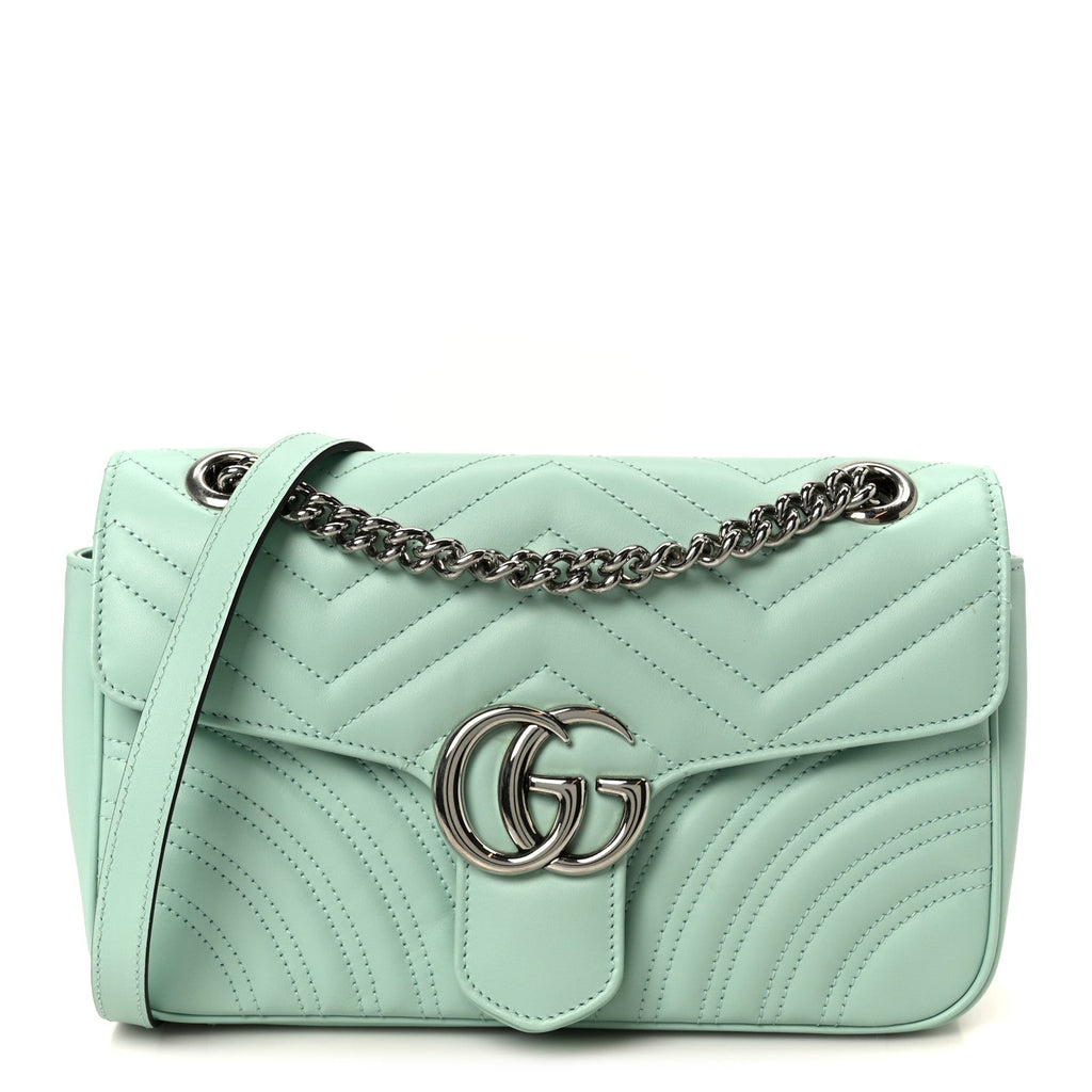 Gucci Calfskin Matelasse Small GG Marmont Shoulder Bag Water Green